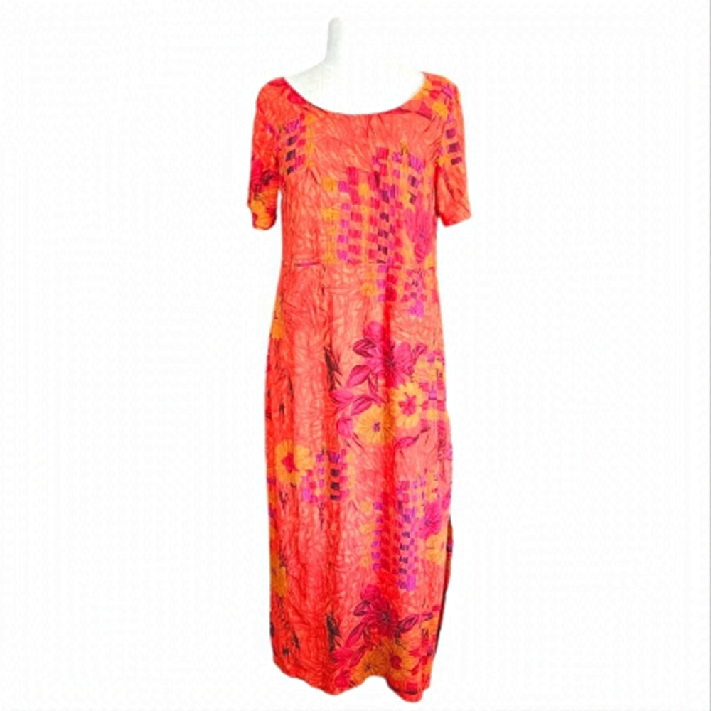 VTG 90s Y2K Jams World Fireflower Midi Dress Crinkle Rayon Small